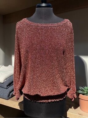 Cherish Metallic Rust Shimmer Knit Boatneck Top